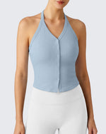 G4Free Ribbed Backless Halter Crop Cami