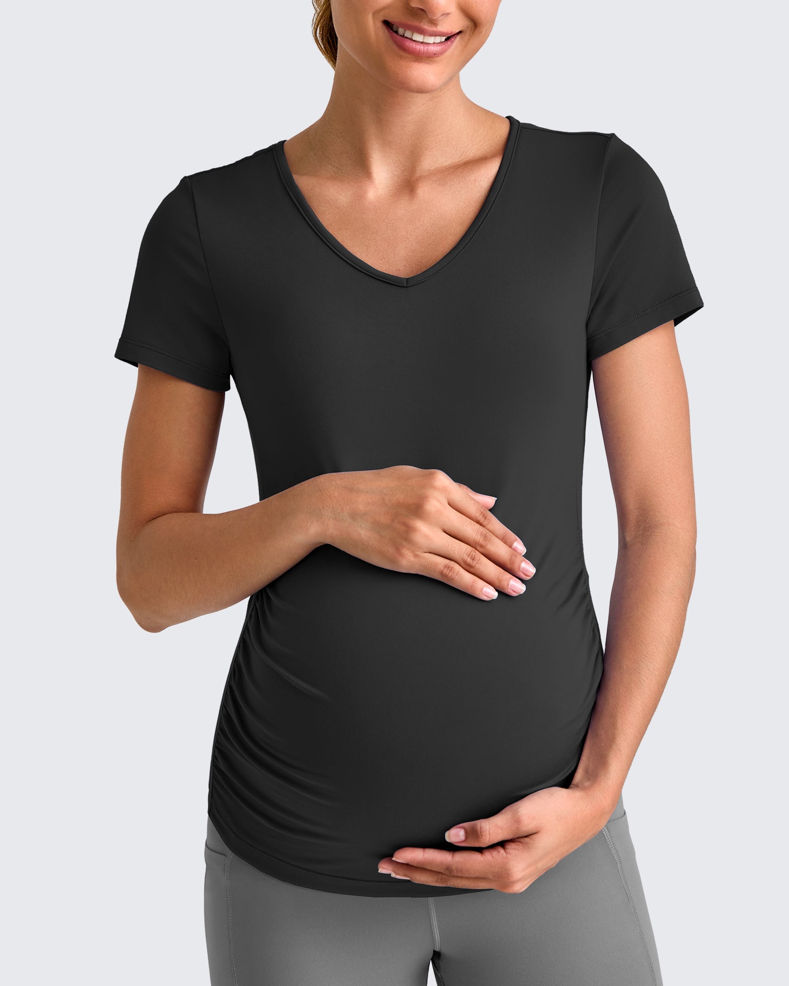 Lightweight V Neck Side Ruched Maternity Short Sleeve - G4Free