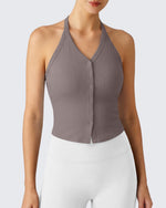 G4Free Ribbed Backless Halter Crop Cami