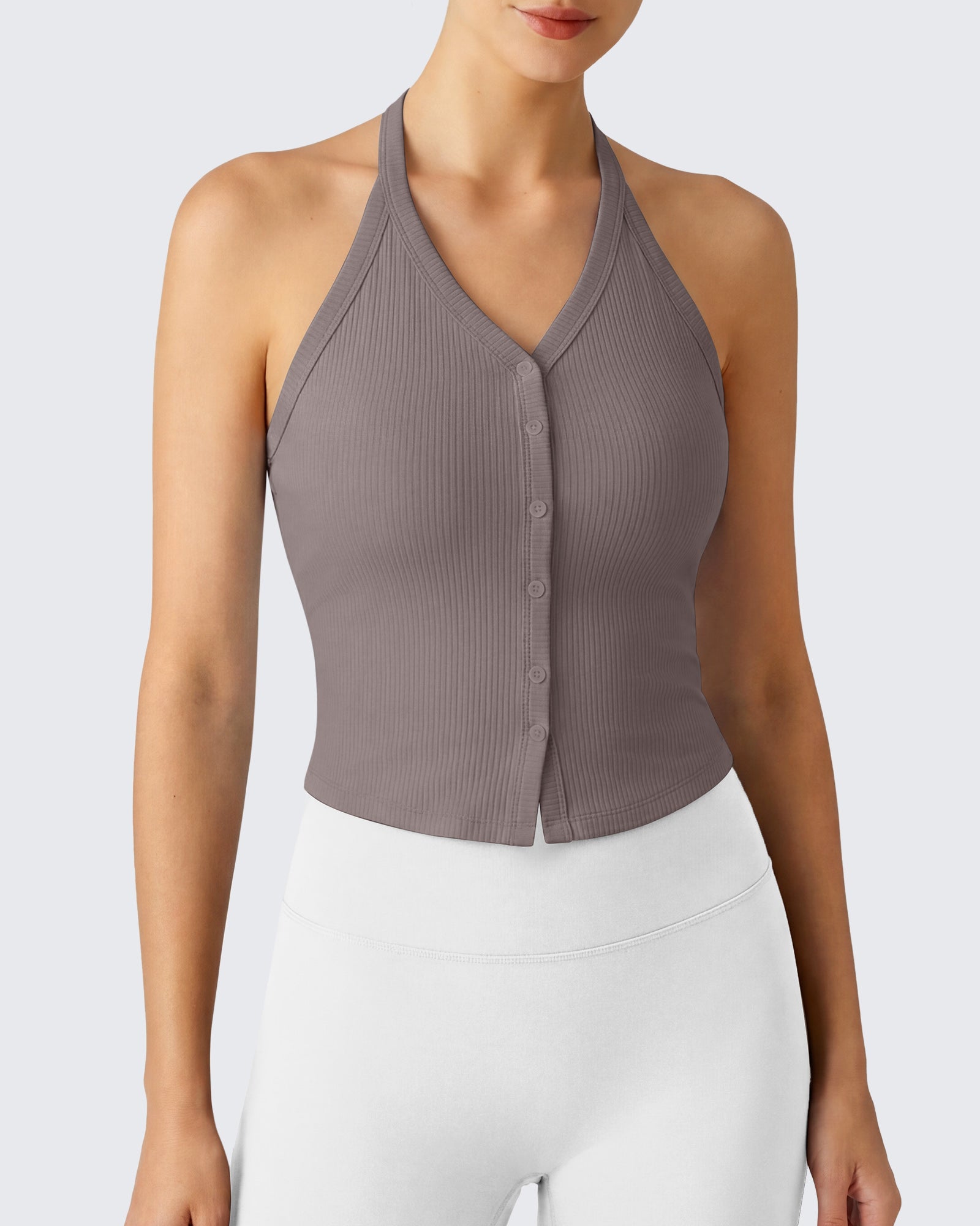 G4Free Ribbed Backless Halter Crop Cami