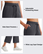 G4Free Smoofit High Waisted Drawstring Wide Leg Capris with Pockets