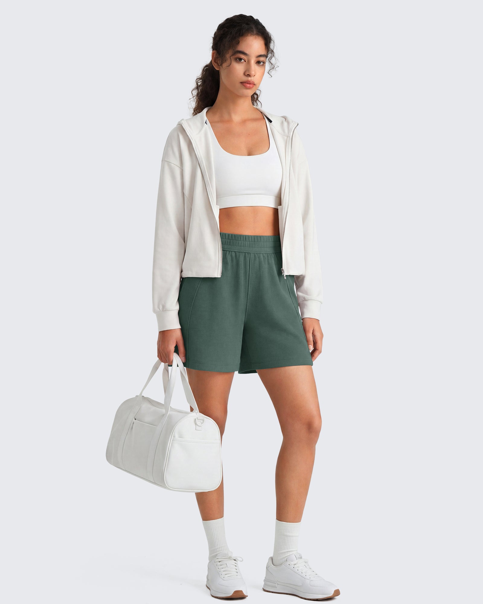 G4Free Waffle Knit 4'' High Waisted Shorts with Pockets