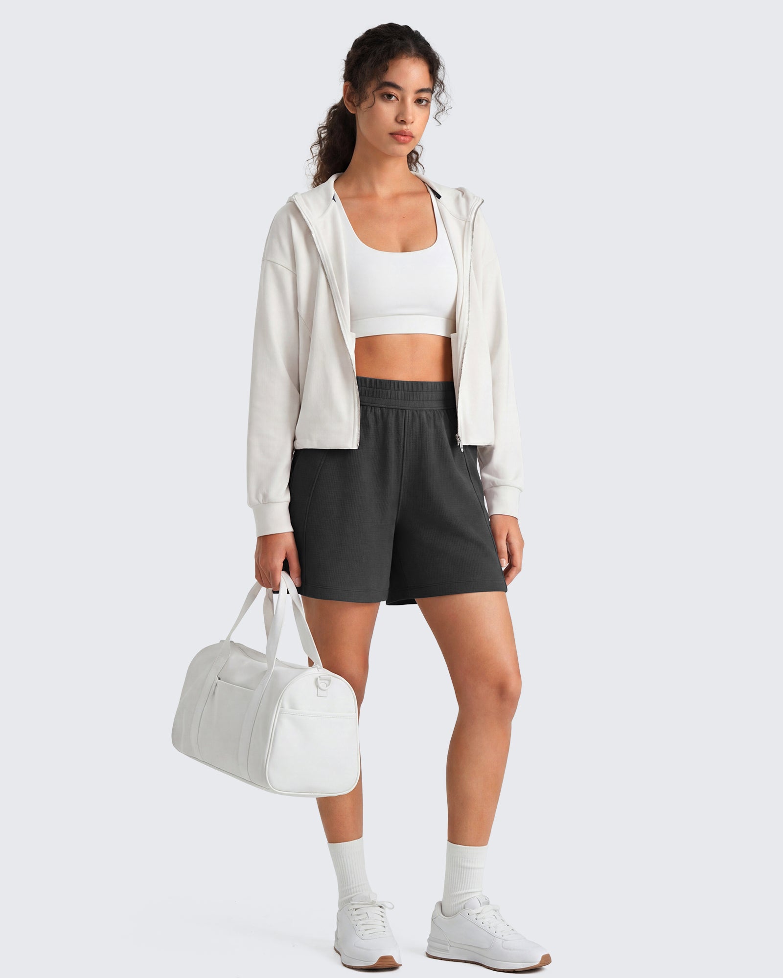 G4Free Waffle Knit 4'' High Waisted Shorts with Pockets