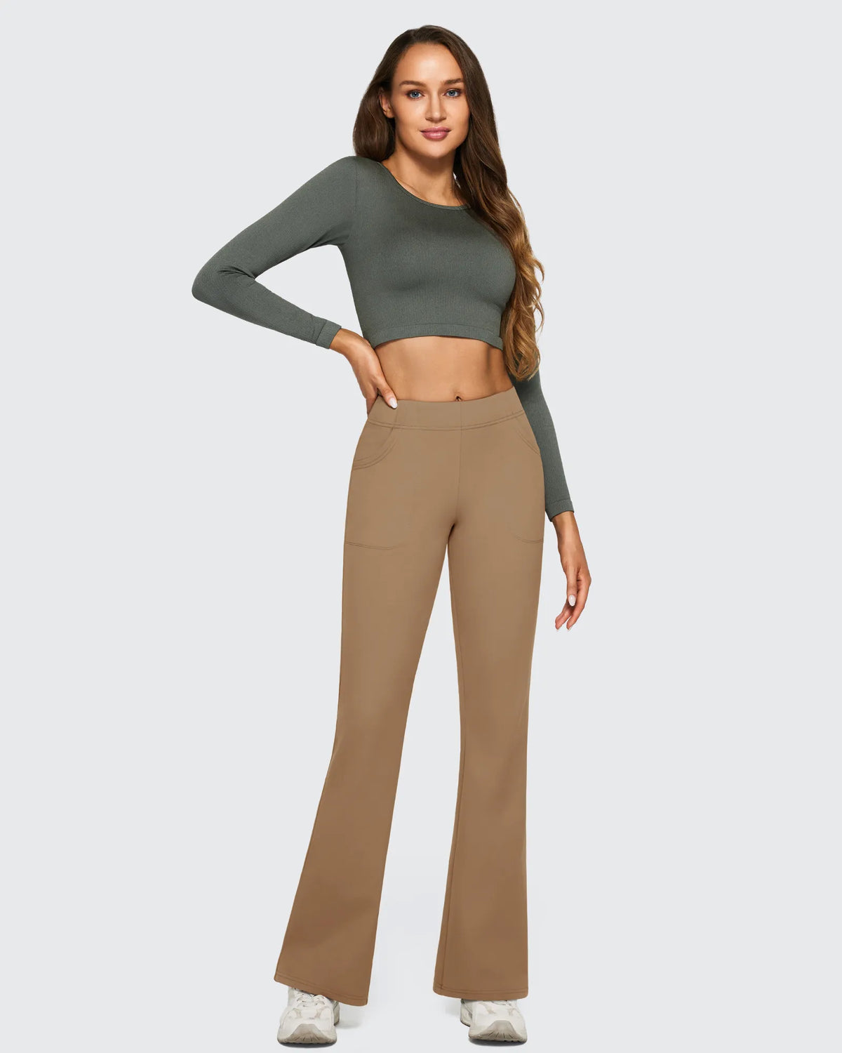 Fleece Lined High-Waist Flare Work Pants - G4Free