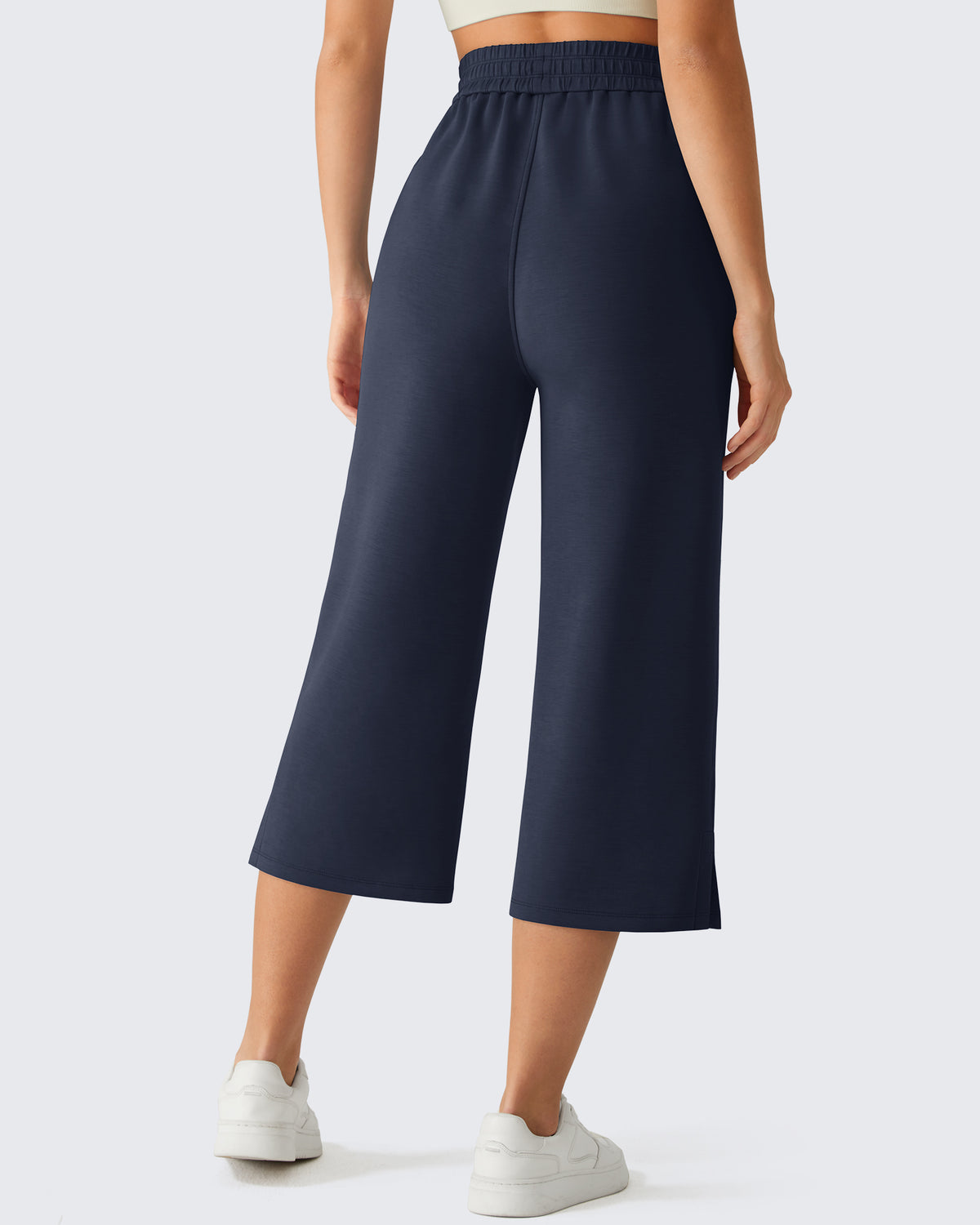 G4Free Smoofit Drawstring Wide Leg Capri Pants with Pockets