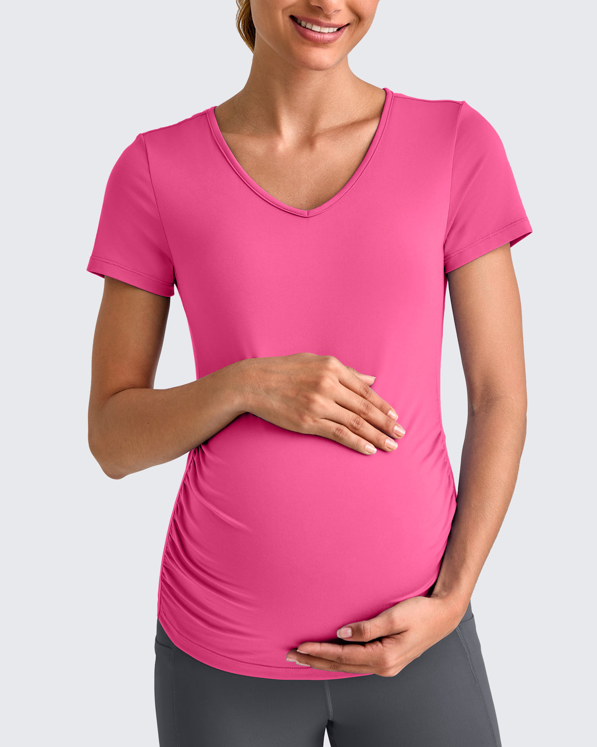 Lightweight V Neck Side Ruched Maternity Short Sleeve - G4Free
