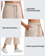 G4Free Smoofit High Waisted Drawstring Wide Leg Capris with Pockets