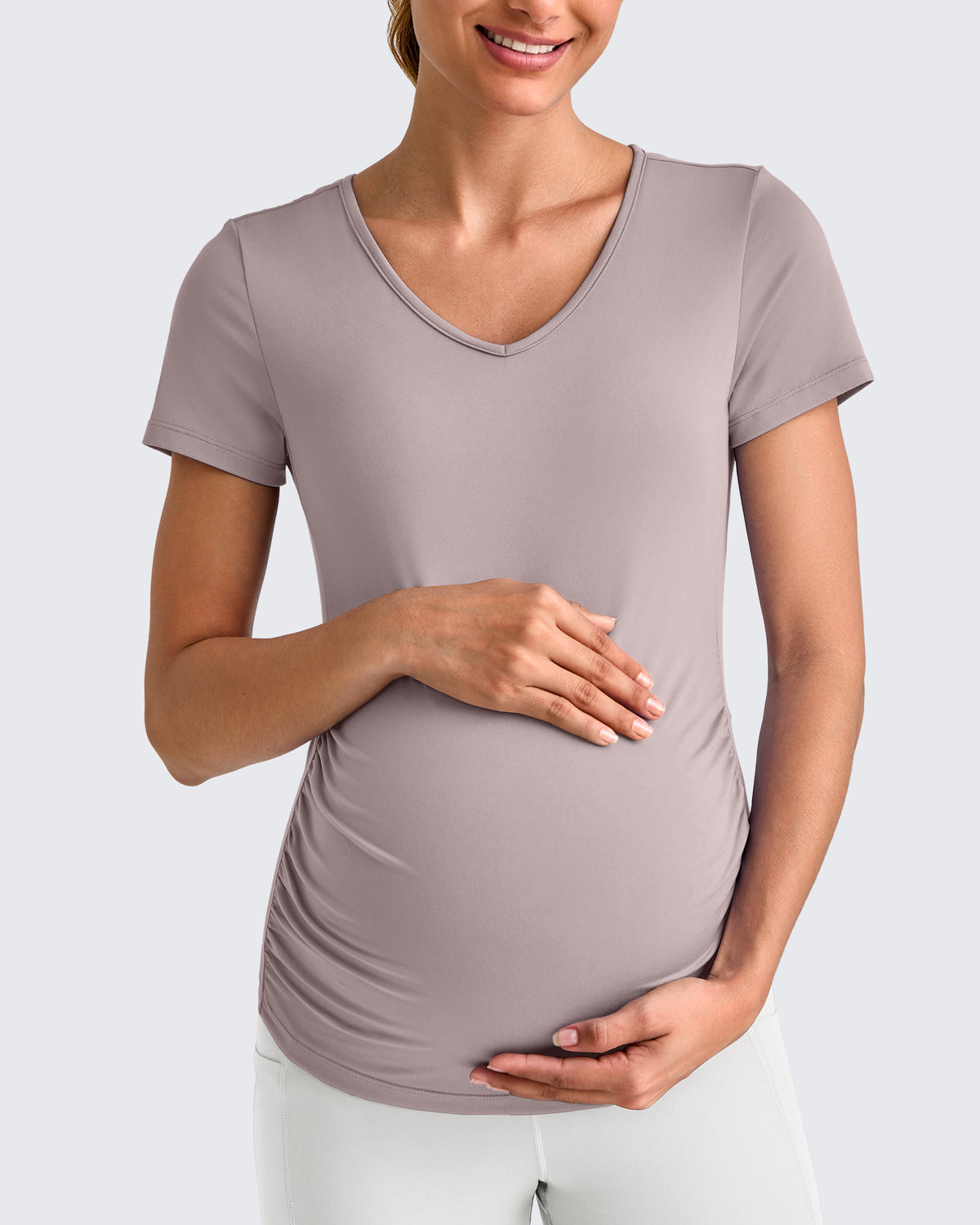 Lightweight V Neck Side Ruched Maternity Short Sleeve - G4Free