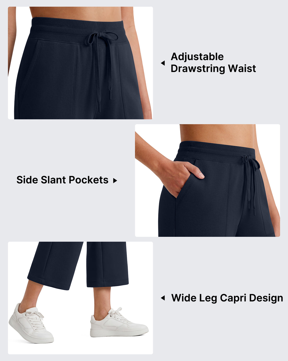 G4Free Smoofit High Waisted Drawstring Wide Leg Capris with Pockets