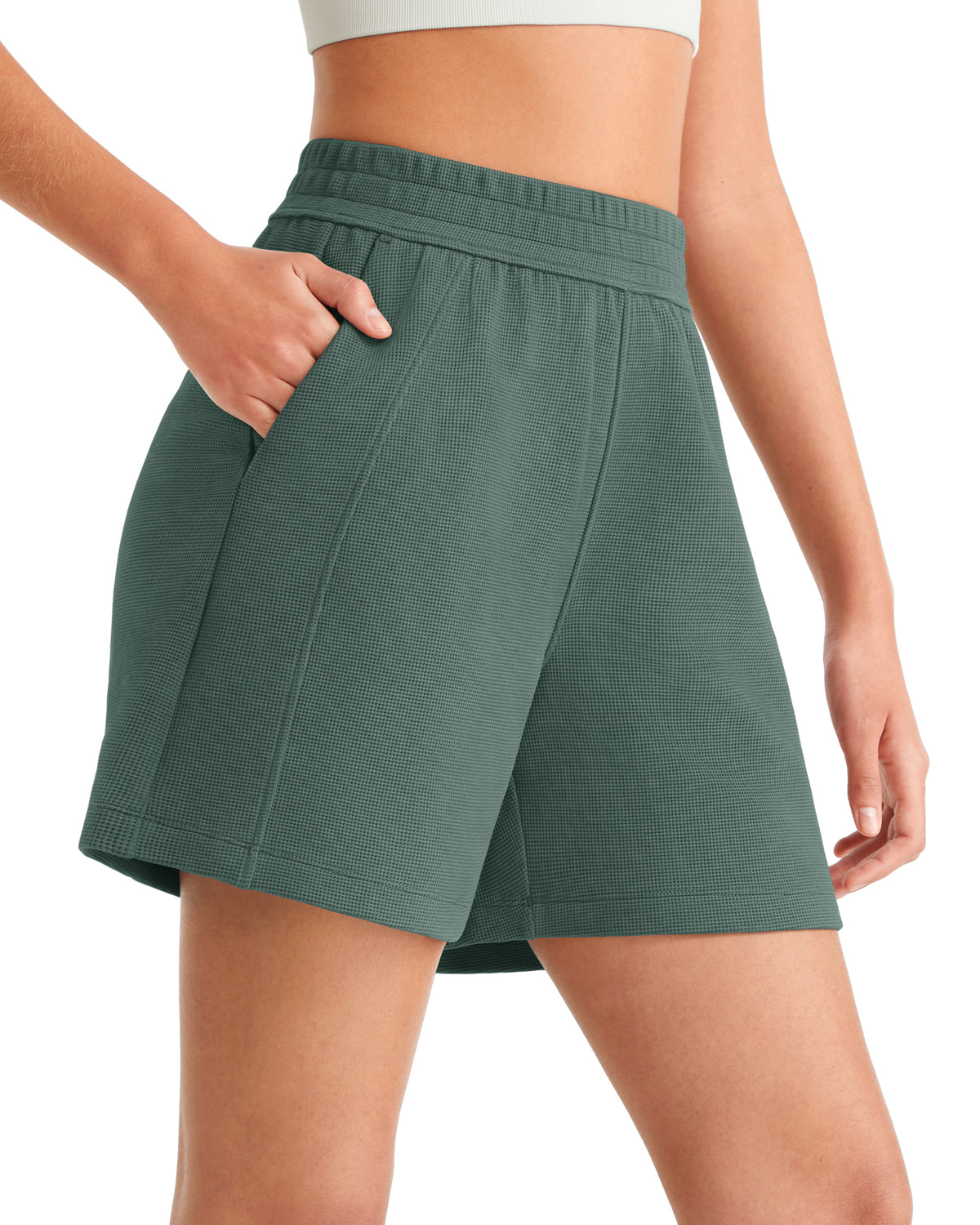 G4Free Waffle Knit 4'' High Waisted Shorts with Pockets