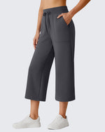 G4Free Smoofit High Waisted Drawstring Wide Leg Capris with Pockets