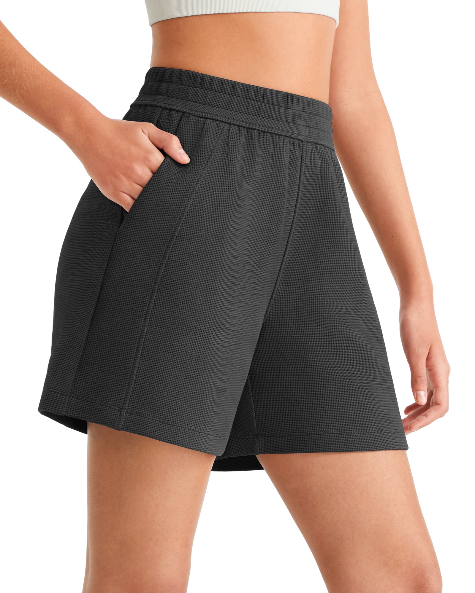 G4Free Waffle Knit 4'' High Waisted Shorts with Pockets