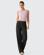 Side Slits Loose Fit High Neck Athletic Tanks