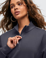 Smoofit Half-Zip White Piping Mock Neck Pullover Sweatshirts