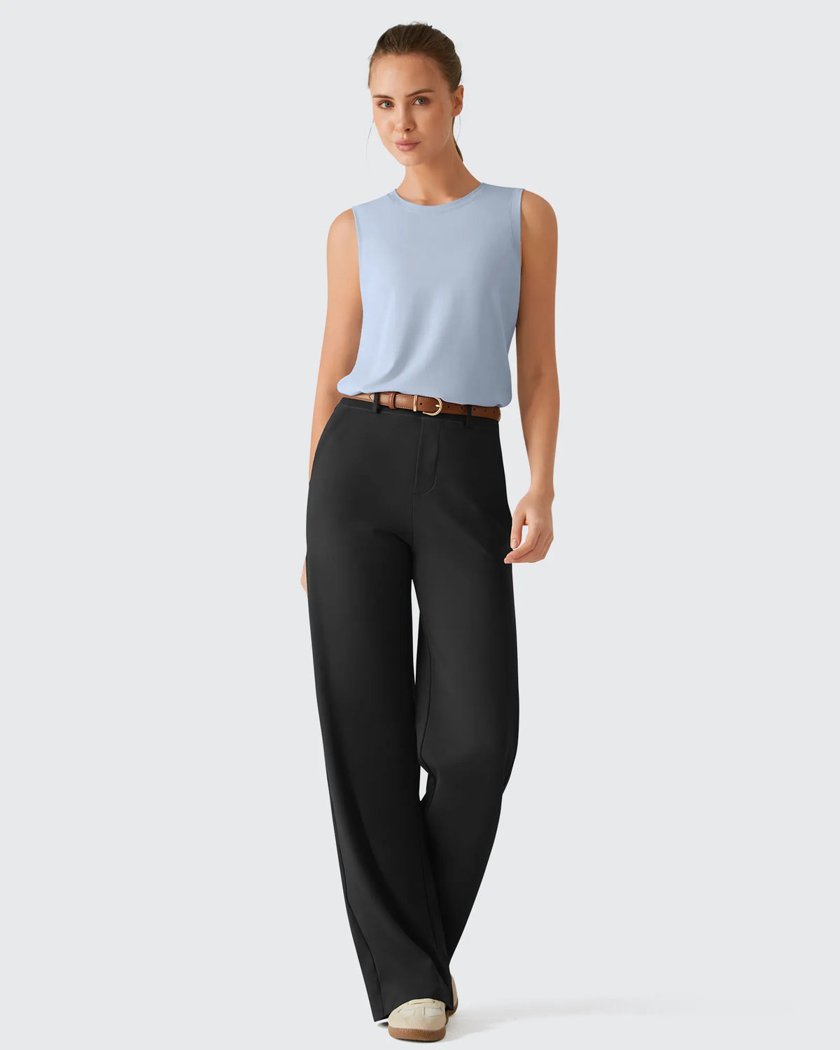 Side Slits Loose Fit High Neck Athletic Tanks