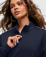 Smoofit Half-Zip White Piping Mock Neck Pullover Sweatshirts