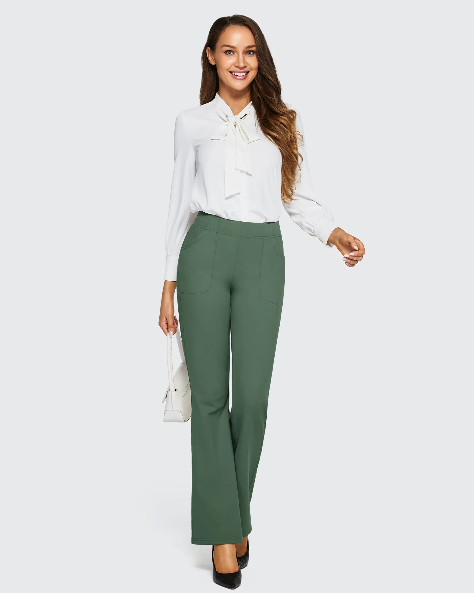 Fleece Lined High-Waist Flare Work Pants - G4Free