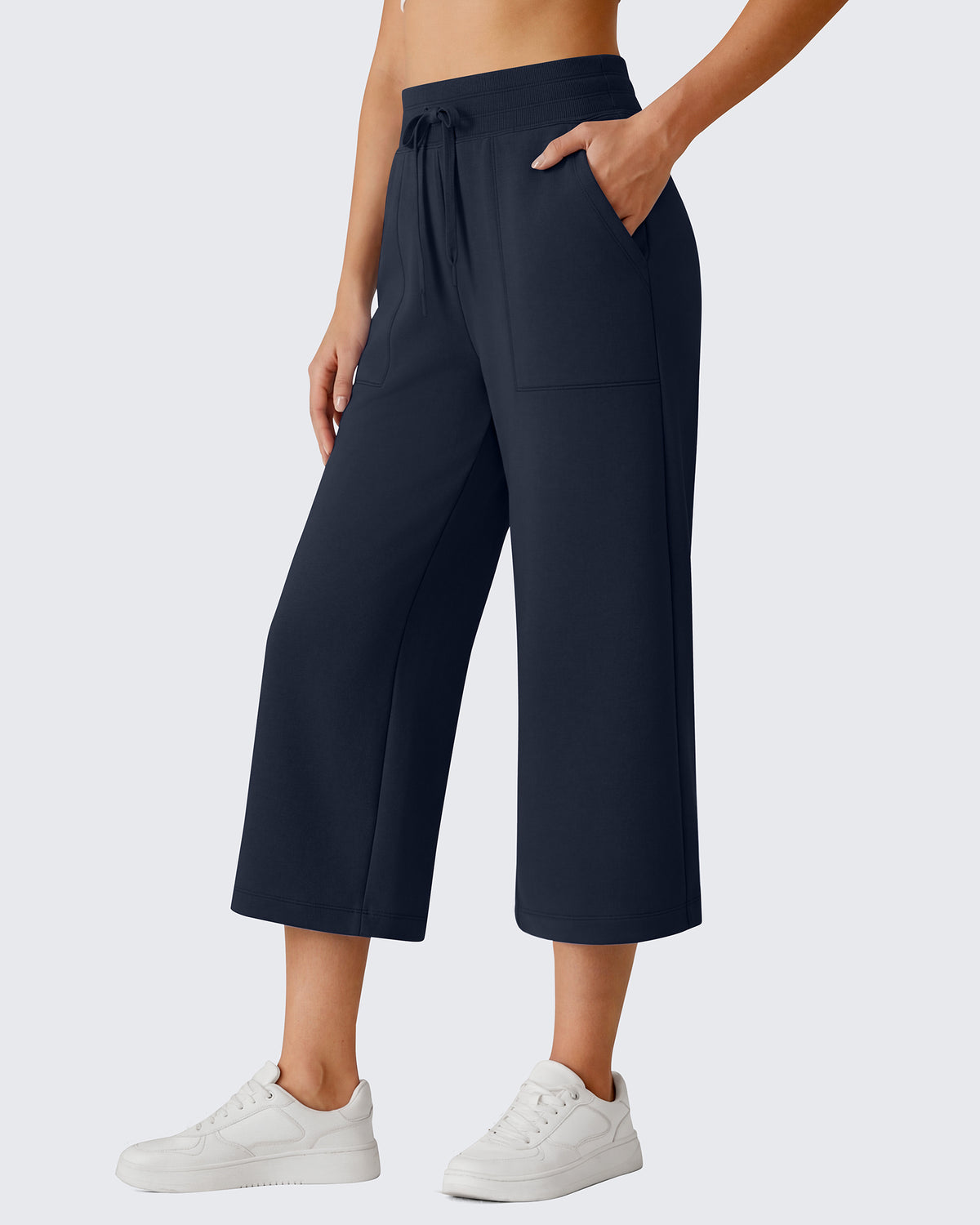 G4Free Smoofit High Waisted Drawstring Wide Leg Capris with Pockets