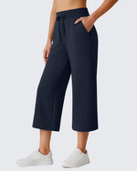 G4Free Smoofit High Waisted Drawstring Wide Leg Capris with Pockets