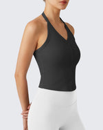 G4Free Ribbed Backless Halter Crop Cami