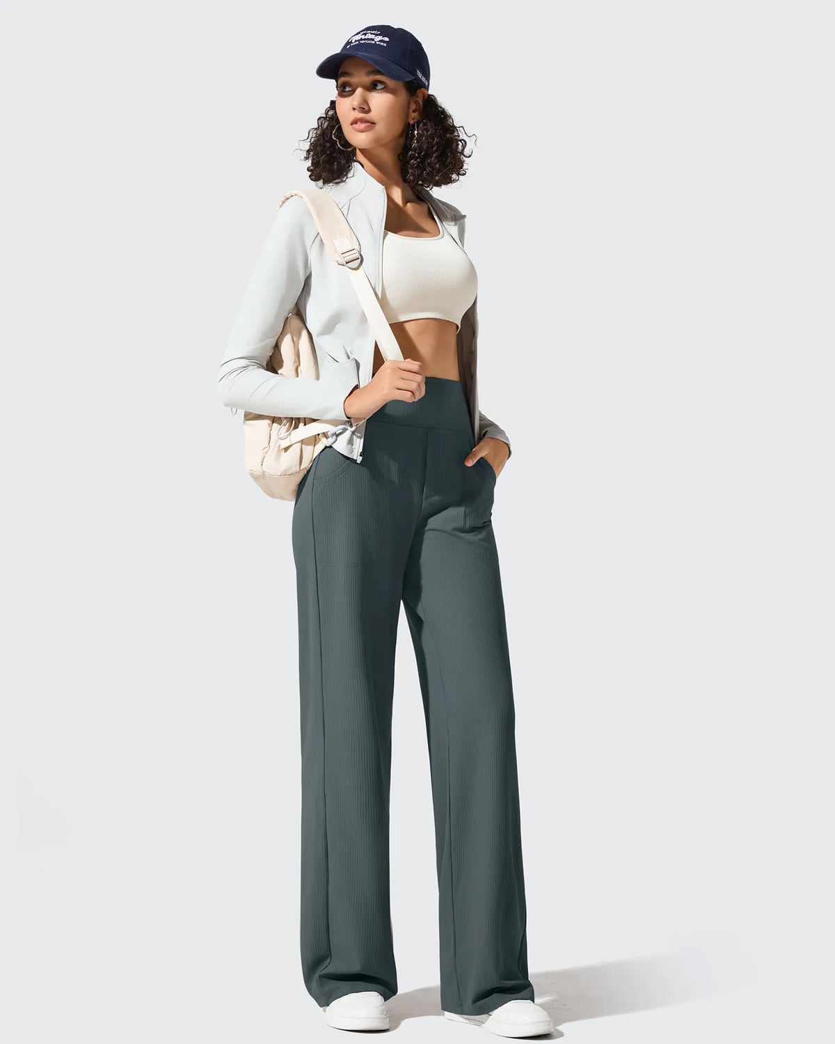 Ribbed Knit High Waist Wide Leg Yoga Pants