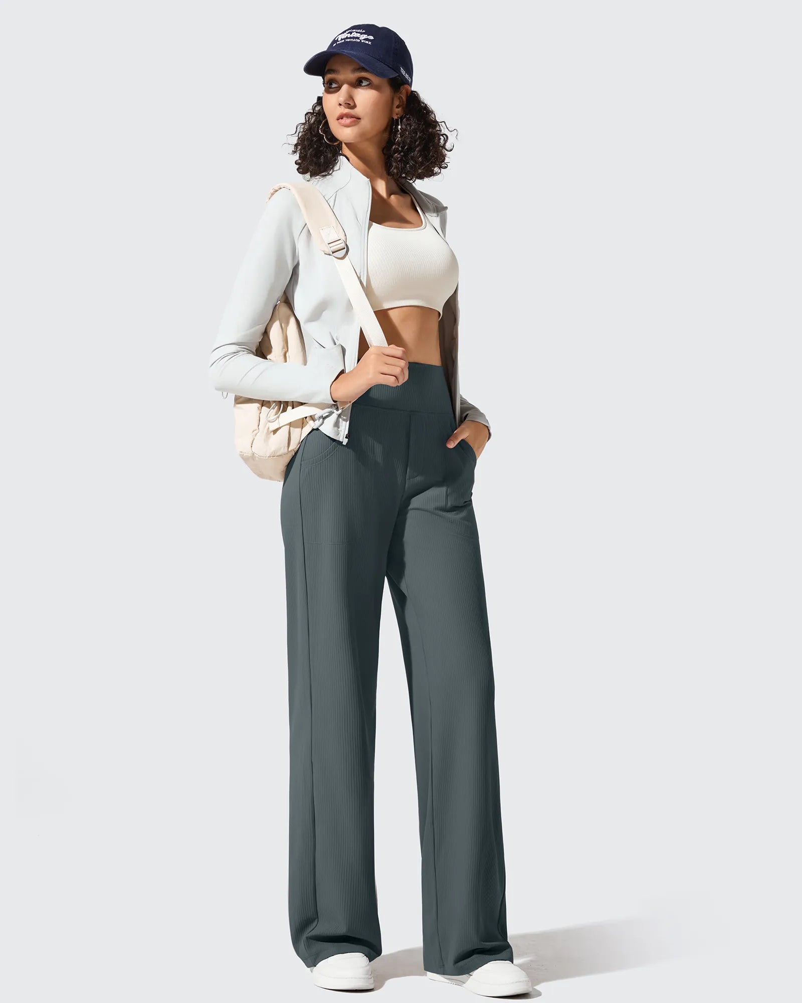 Ribbed Knit High Waist Wide Leg Yoga Pants