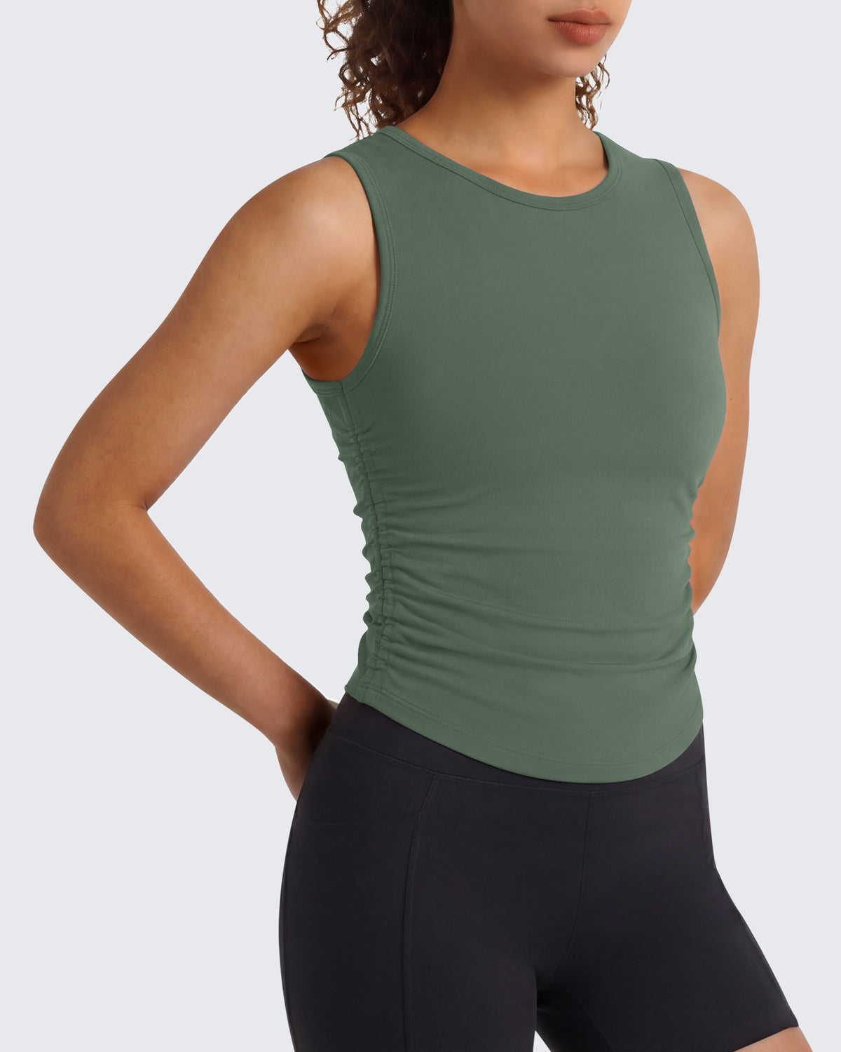 Camiseta sin mangas de yoga G4Free BareFeel con cuello alto fruncido
