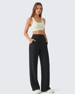G4Free Waffle Wide Leg Pull On Dress Pants High Waisted Stretchy