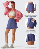 G4Free BareFeel Wrap A-Line Tennis Skirt with Built-in Shorts & Pockets