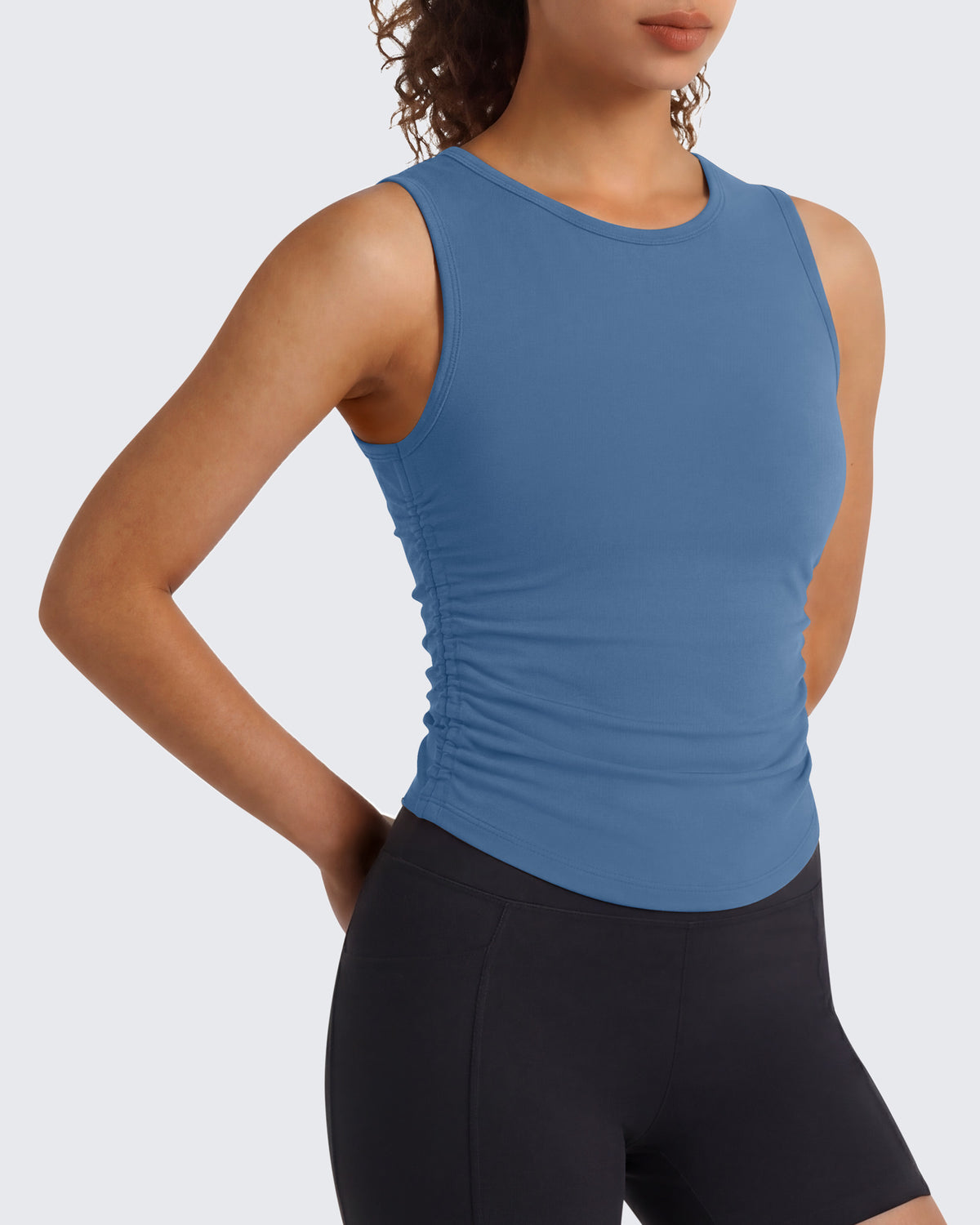 Camiseta sin mangas de yoga G4Free BareFeel con cuello alto fruncido