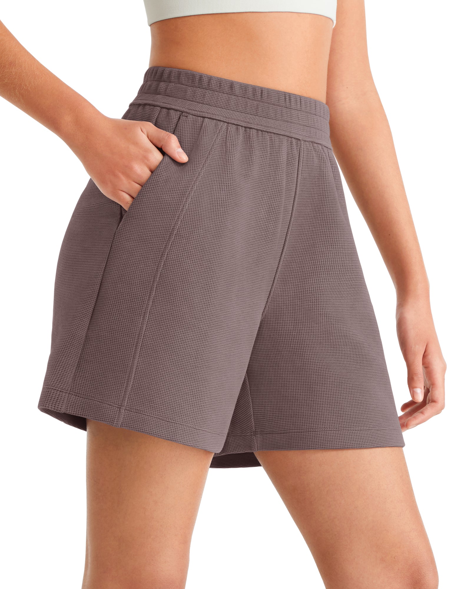 G4Free Waffle Knit 4'' High Waisted Shorts with Pockets