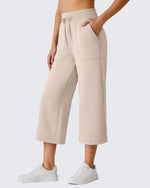 G4Free Smoofit High Waisted Drawstring Wide Leg Capris with Pockets