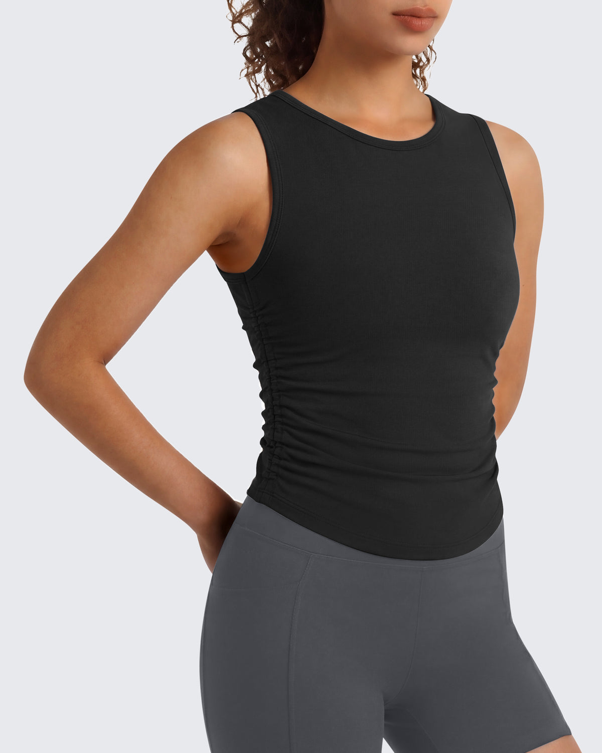Camiseta sin mangas de yoga G4Free BareFeel con cuello alto fruncido