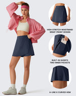 G4Free BareFeel Wrap A-Line Tennis Skirt with Built-in Shorts & Pockets