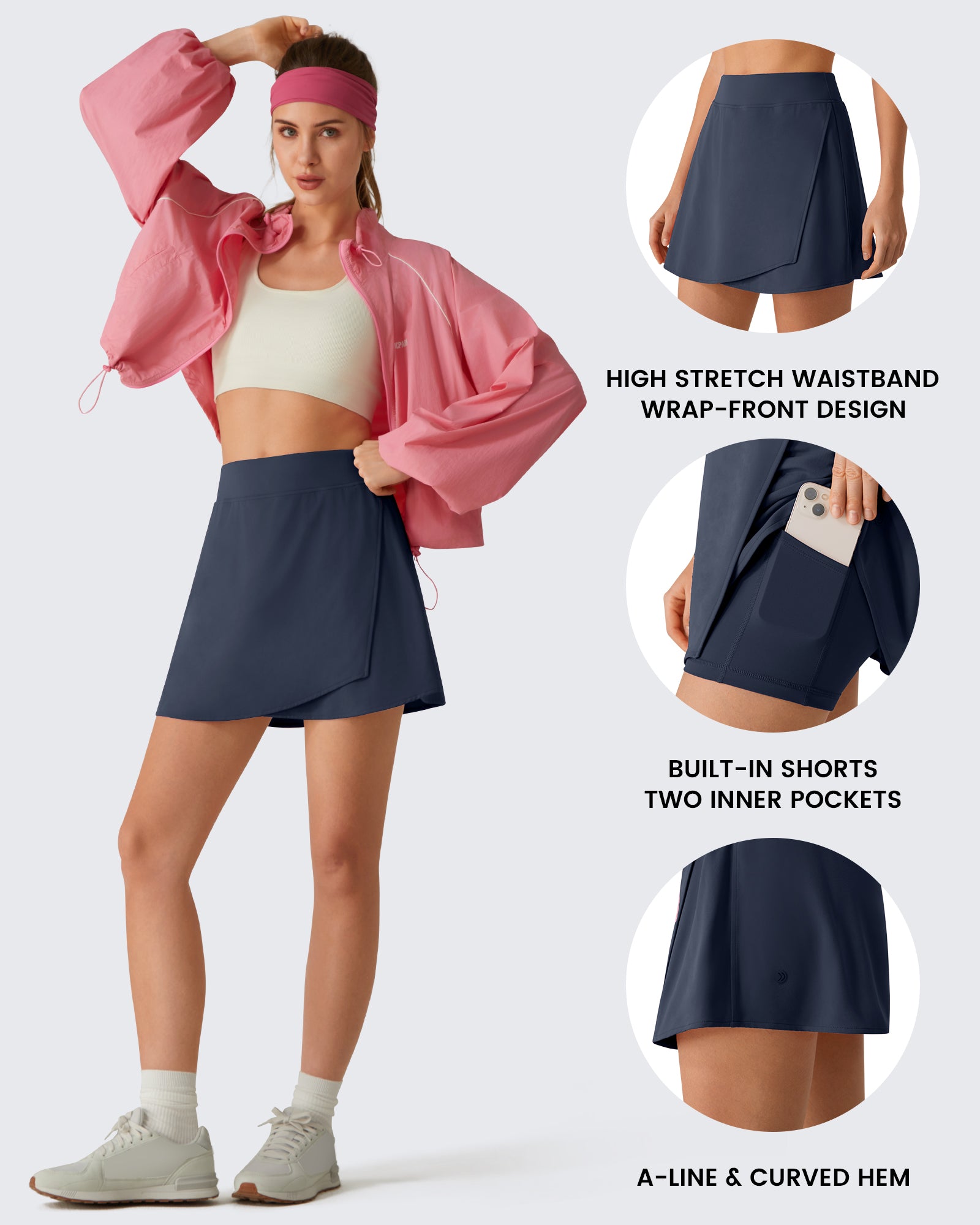 G4Free BareFeel Wrap A-Line Tennis Skirt with Built-in Shorts & Pockets