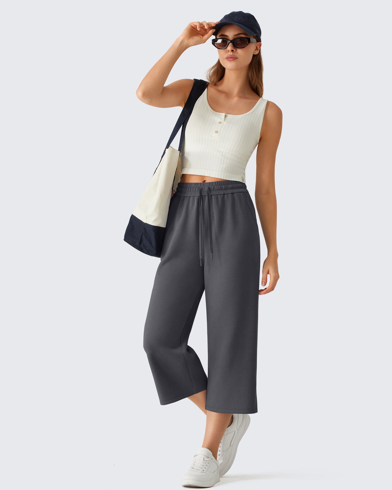 G4Free Smoofit Drawstring Wide Leg Capri Pants with Pockets