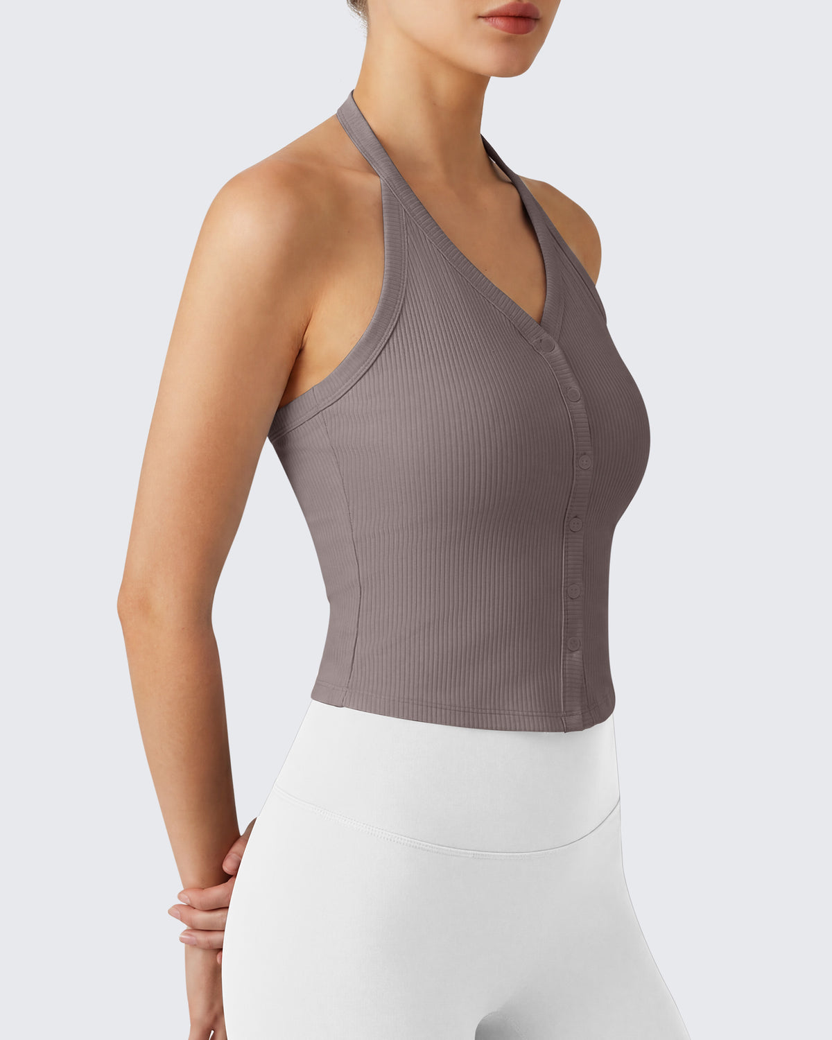 G4Free Ribbed Backless Halter Crop Cami