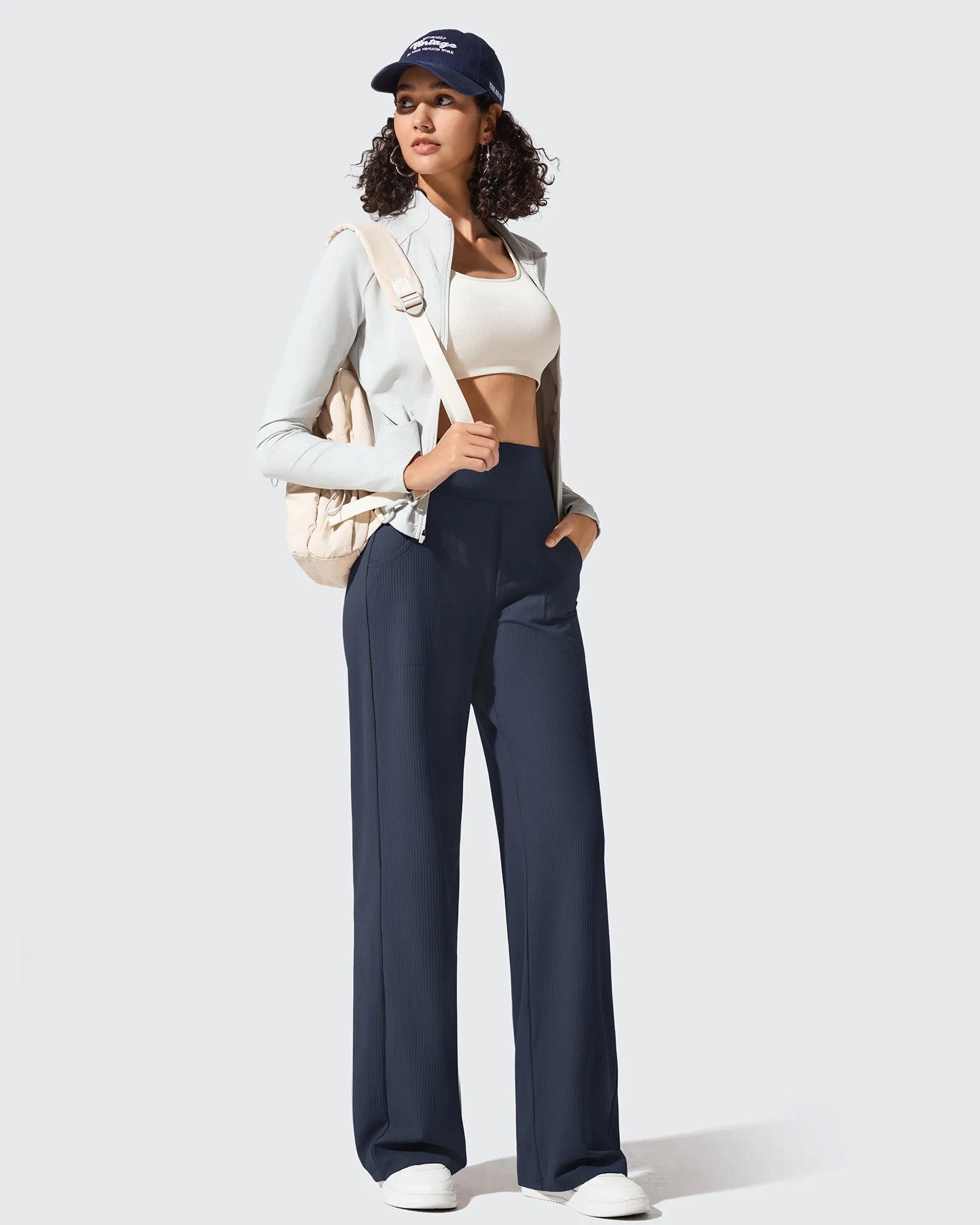 Ribbed Knit High Waist Wide Leg Yoga Pants