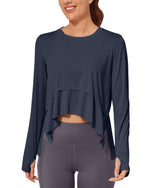 G4Free Activewear Loose Ruffle Long Sleeve Workout Shirts