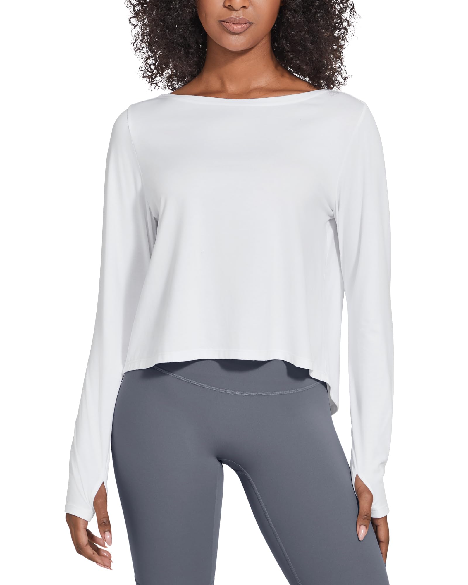 G4Free Activewear Boatneck Crop Workout Long Sleeve