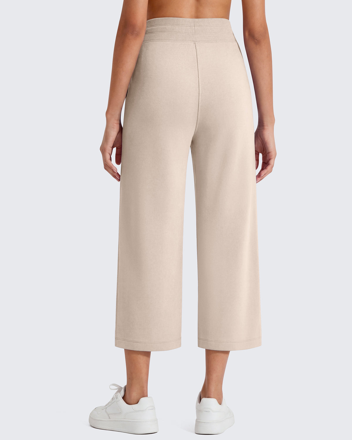 G4Free Smoofit High Waisted Drawstring Wide Leg Capris with Pockets