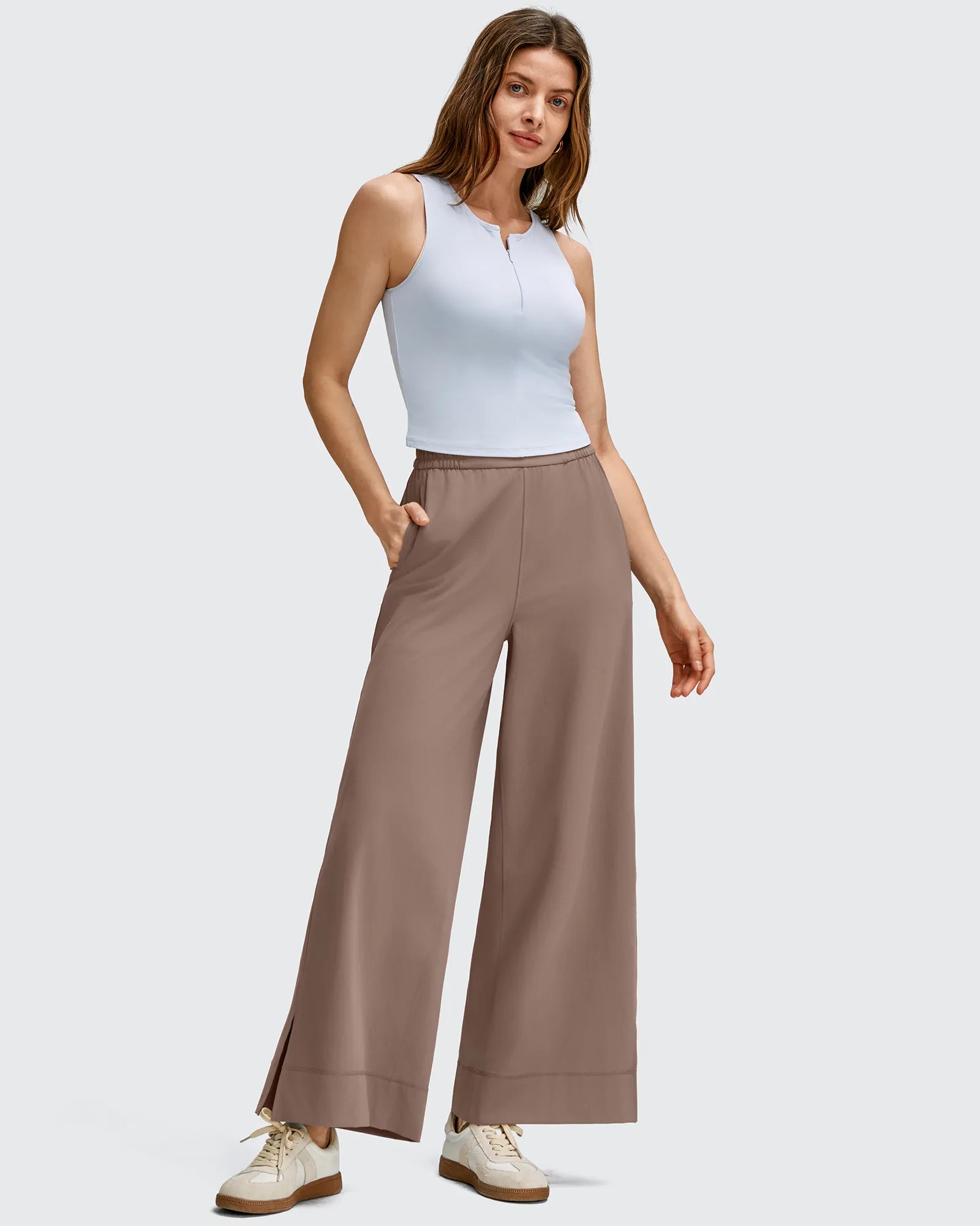 Strowen Lightweight Ankle Splits Wide Leg Ankle Pants