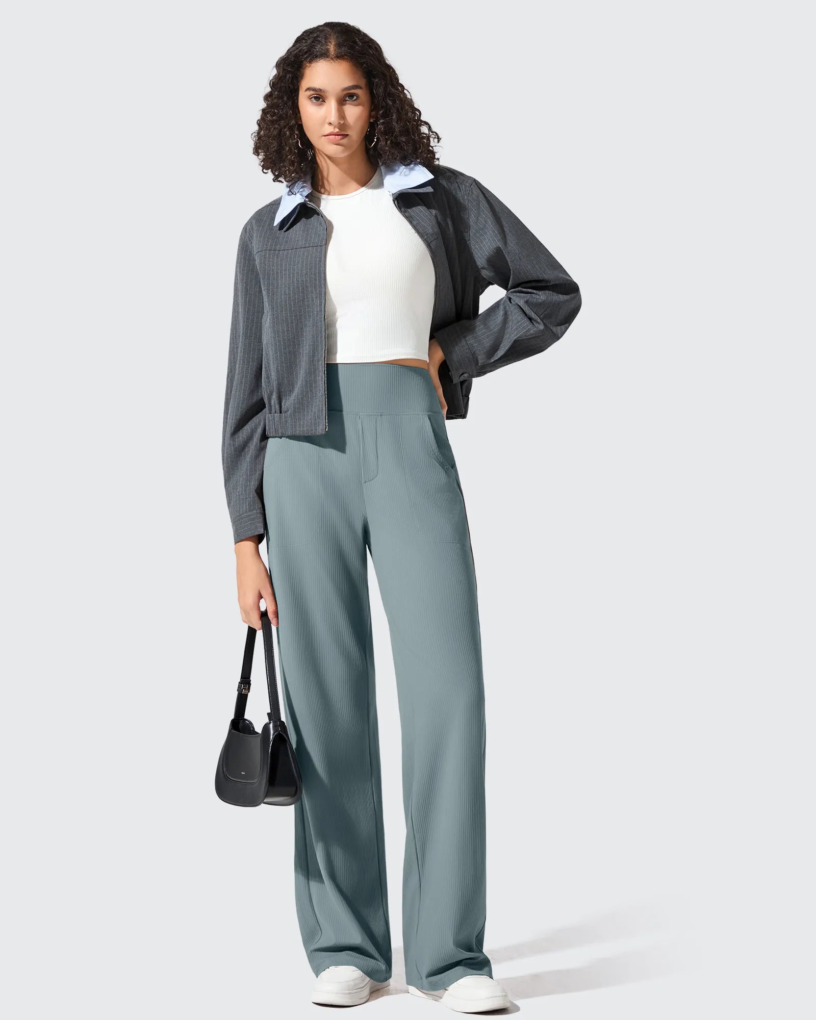 Ribbed Knit High Waist Wide Leg Yoga Pants