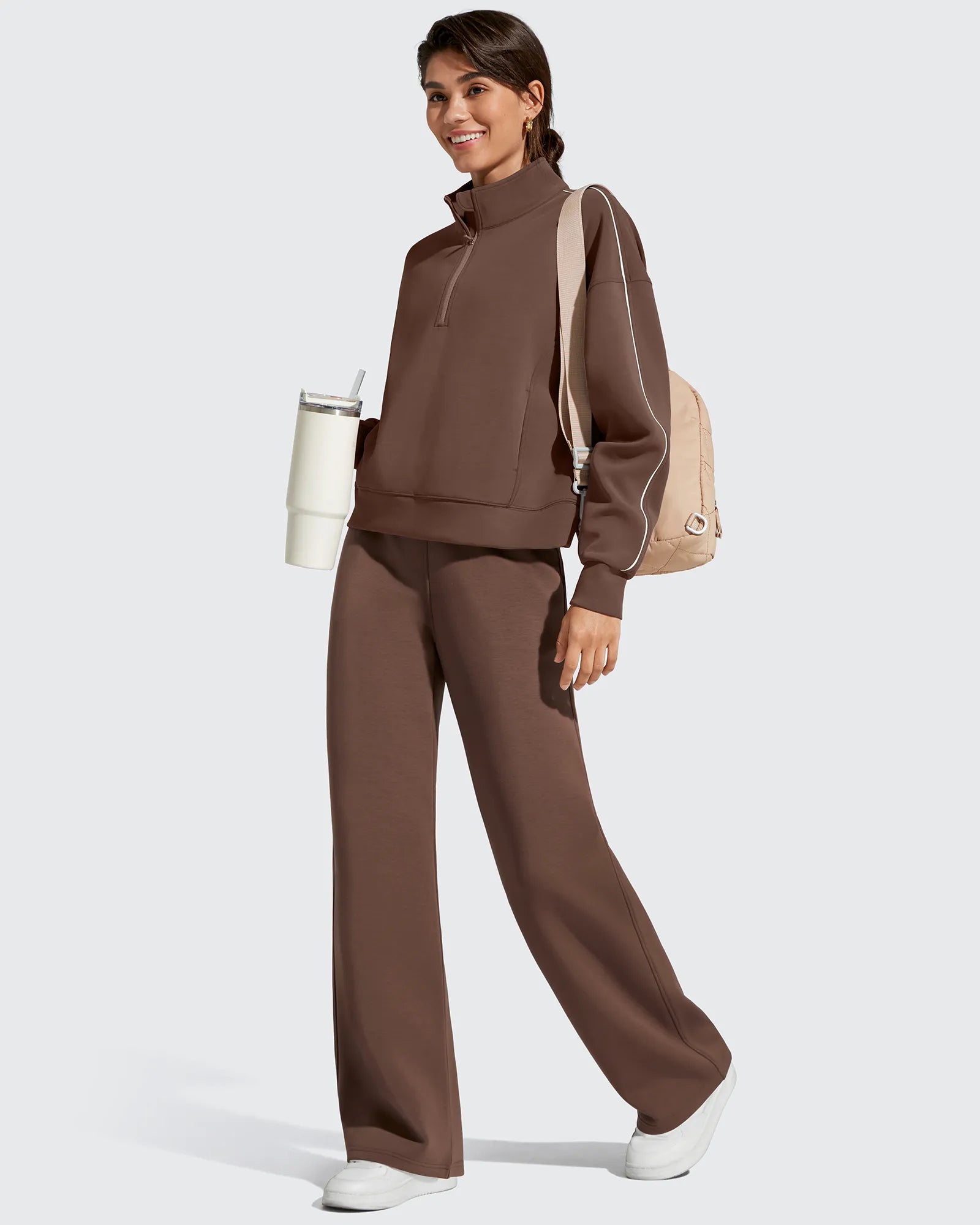 Smoofit Elastic Drawstring Fleece Lined Wide Leg Sweatpants