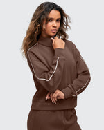 Smoofit Half-Zip White Piping Mock Neck Pullover Sweatshirts