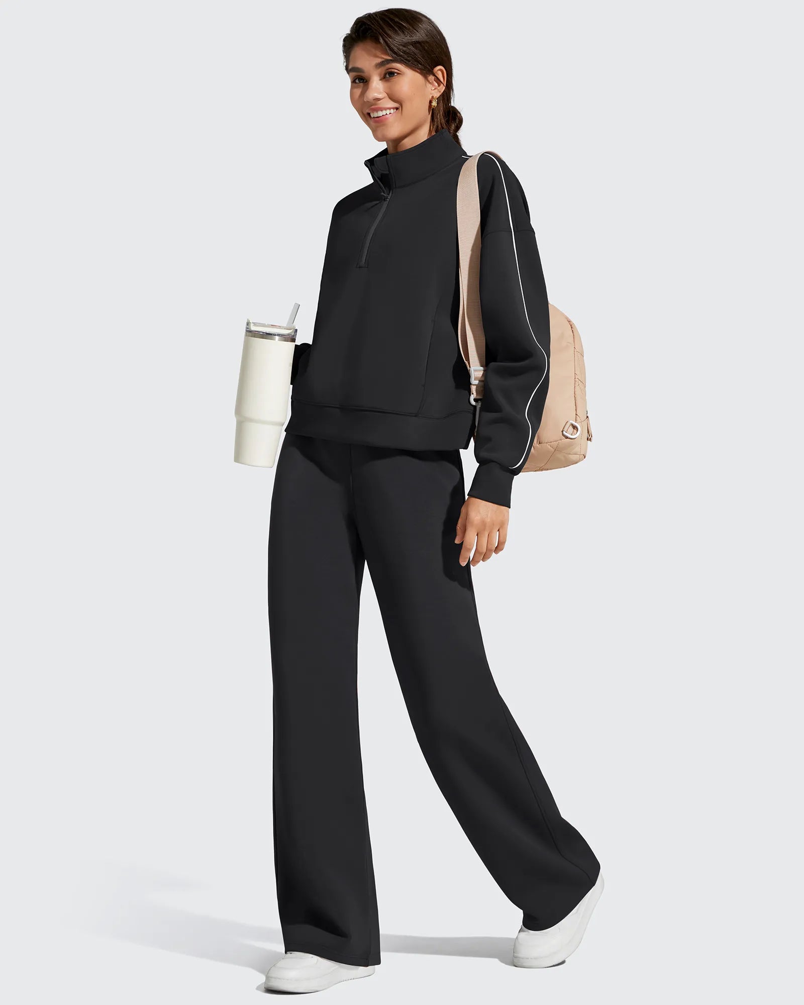 Smoofit Elastic Drawstring Fleece Lined Wide Leg Sweatpants