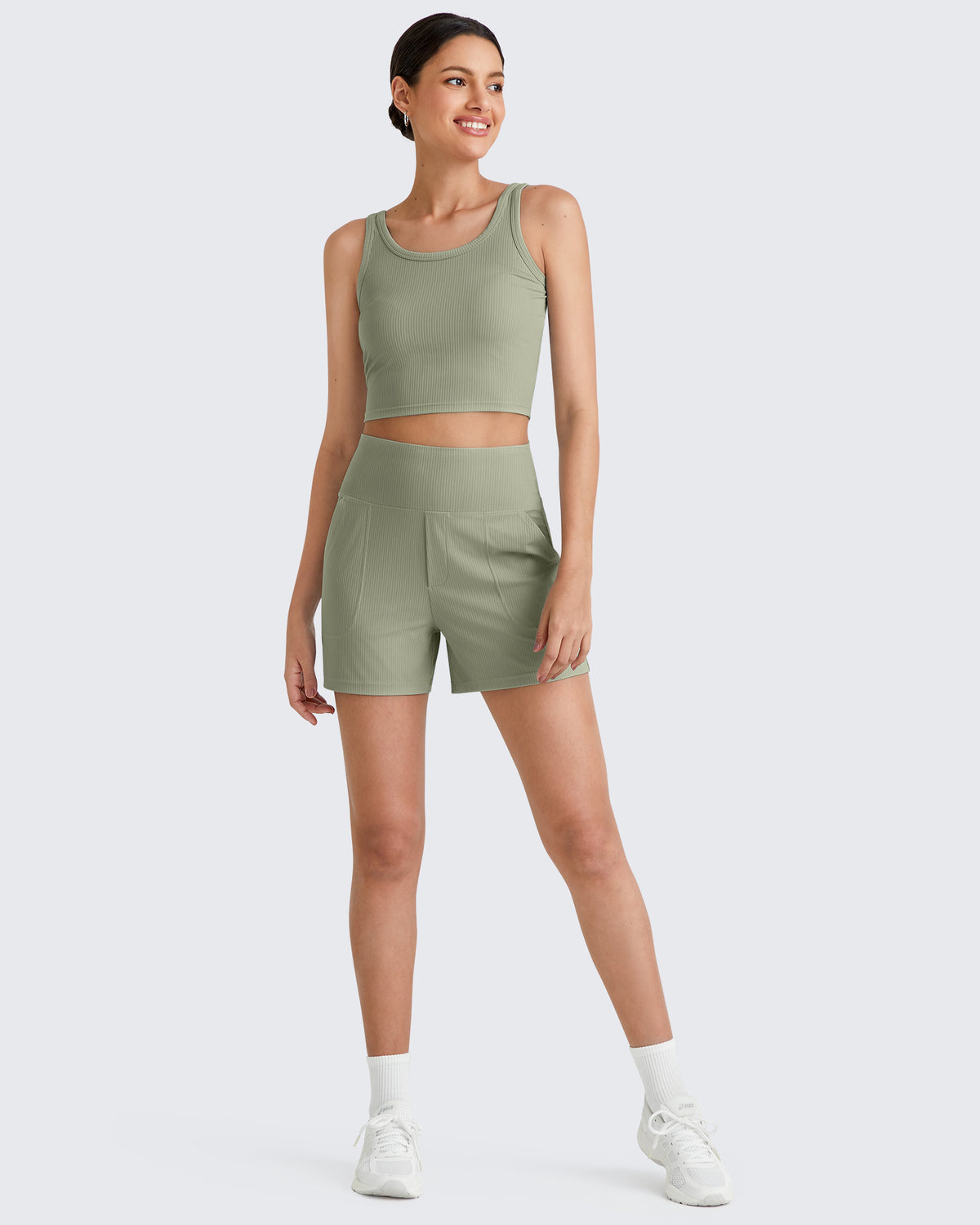 Ribbed High-Rise Dressy Casual Shorts