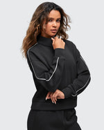 Smoofit Half-Zip White Piping Mock Neck Pullover Sweatshirts