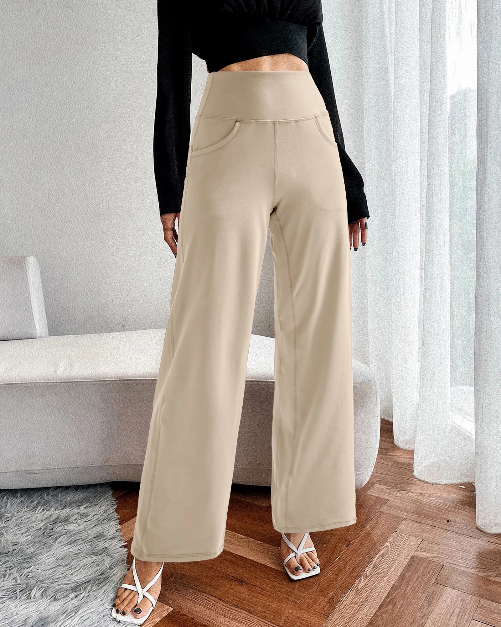 Wide Leg Pants Woman Yoga Pants with Pockets Regular - G4Free
