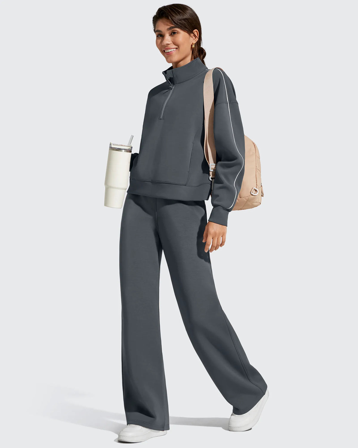 Smoofit Elastic Drawstring Fleece Lined Wide Leg Sweatpants